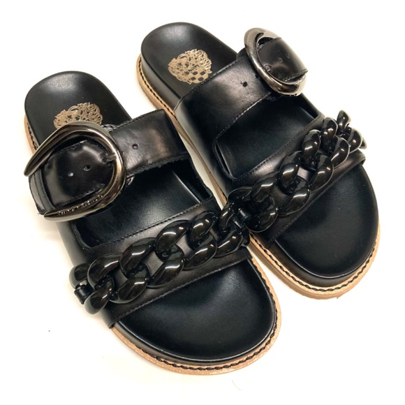 NWOT Vince Camuto Leather Kenendys Slide Sandals - Picture 2 of 13